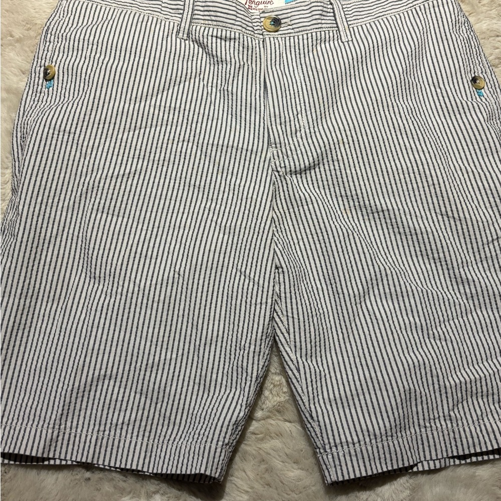 Original Penguin White and Black Flat Front Shorts